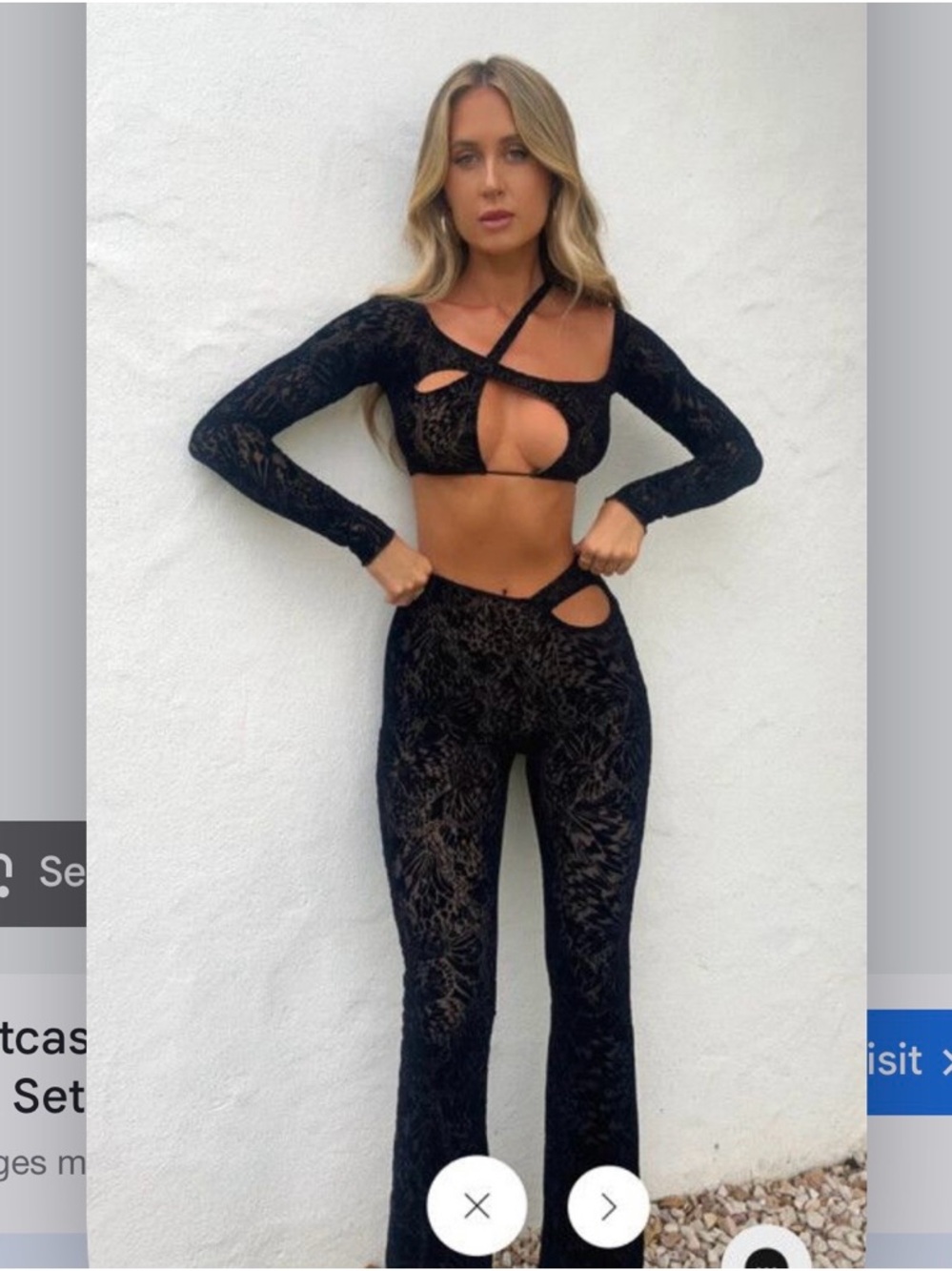 Black Cutout Lace Jumpsuit & Top Set
